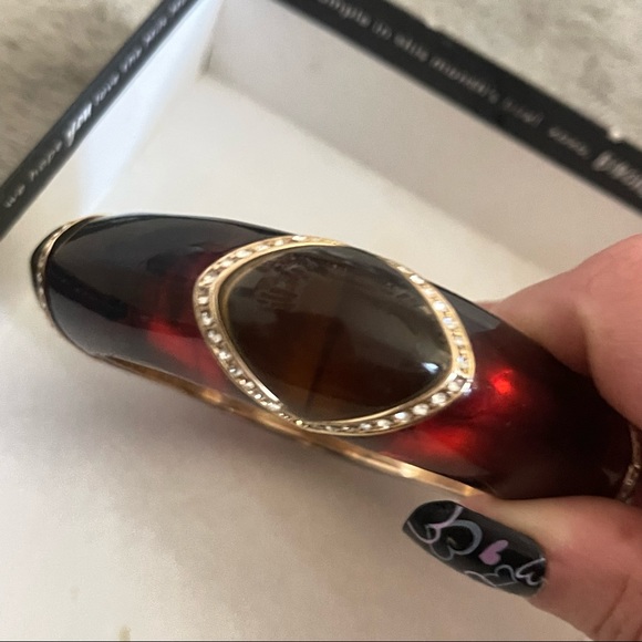 Vintage ABB CO. 18k Gold Red Carnelian & Smokey Quartz 1900s Victorian Bangle - Picture 6 of 14